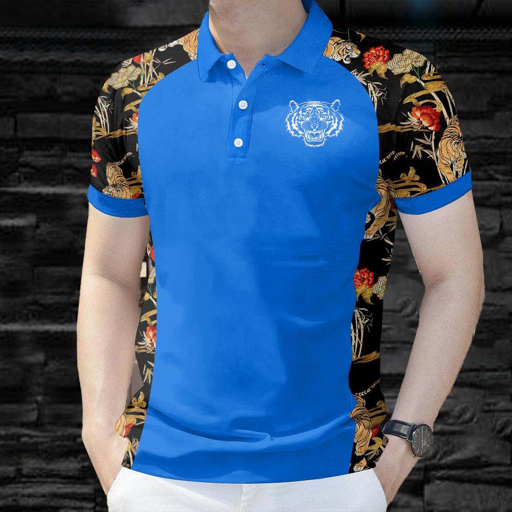 

Новая мужская рубашка поло, простая футболка поло с тигровым принтом, мужская одежда с лоскутным принтом 5XL