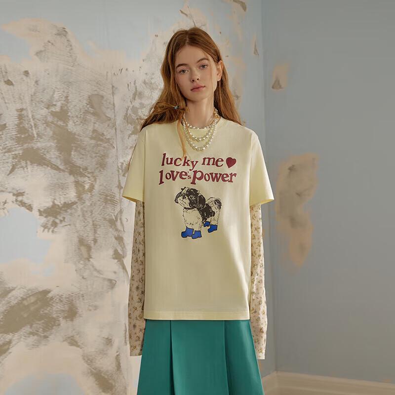 Women s Loose Fit Puppy Print Cotton T-Shirt M