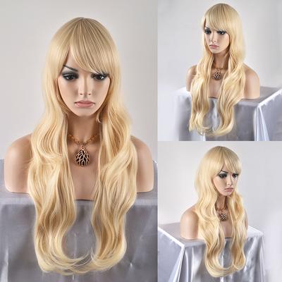Peluca de Disparo Real Flequillo Oblicuo Cabello Largo Rizado Onda Rizada Color Multicolor Peluca Cos Peluca