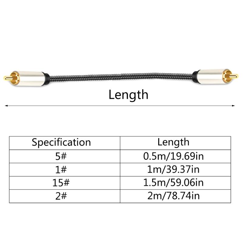 Digital Coaxial Audio Cable RCA Male to RCA Male Subwoofer Cable Nylon Braid RCA Video Cable for Subwoofer, Home Theater