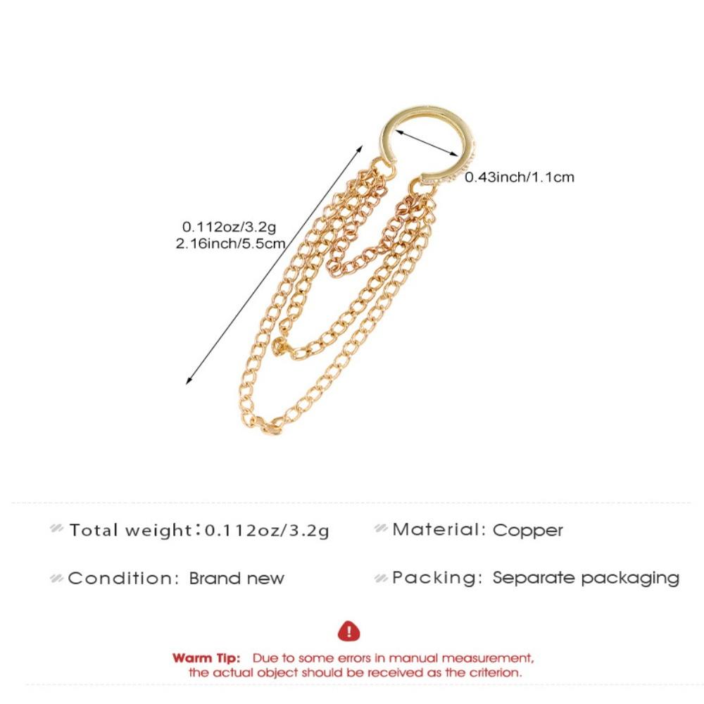 Temperament No Ear Piercings Long Tassel Chain Micro-inlay Zircon Clip Earrings for Women Trendy Punk Gold Tone Ear Cuff Jewelry