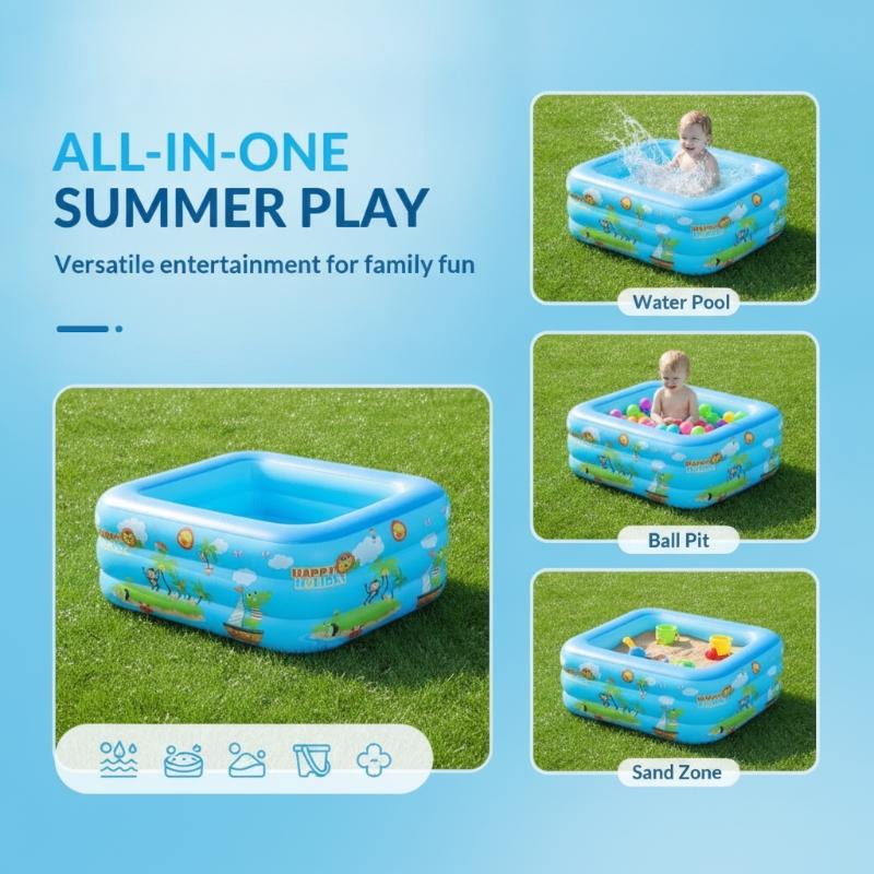 Inflatable Swimming Pool 3 Layer Thickened Cute Cartoon Prints For Backyard Kids Summer Water Play