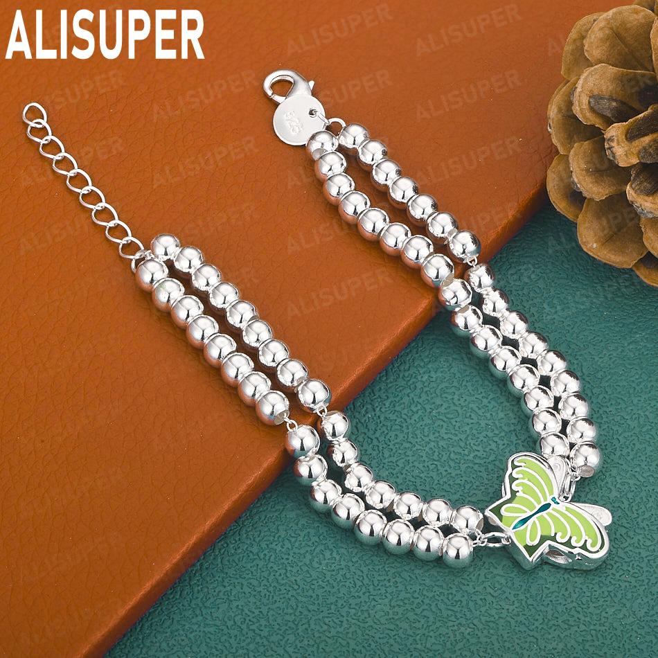 925 Sterling Silver 6mm Exquisite Butterfly Bead Bracelet - Romantic Gift Jewelry 20cm