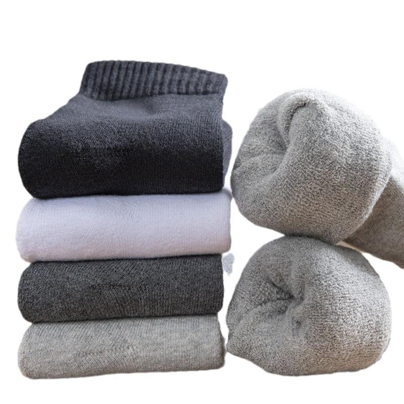 Men's Fleece-Lined Winter Terry Socks - Thick, Warm, and Solid Color Mid-Calf Floor Socks for Home.