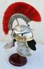 Roman Centurion Helmet Replica with Red Plume Steel Armor Helmet with Wooden Display Stand Historical Collectible Gift