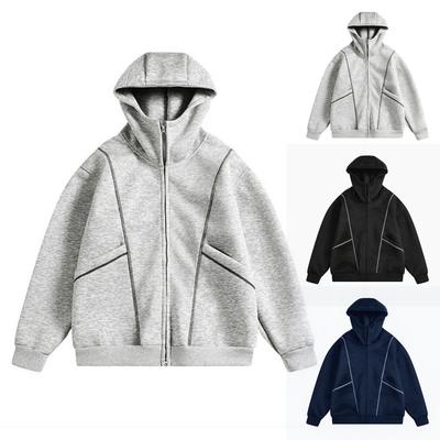 Pánský americký high streetový trhák pletený kardigan s kapucí na zip je texturovaná mikina s kapucí