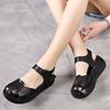 Women's Leather Baotou Hollow Out Wedges Sandals Summer New Thick Sole Non Slip Breathable Retro Velcro Outdoor Beach Sandals