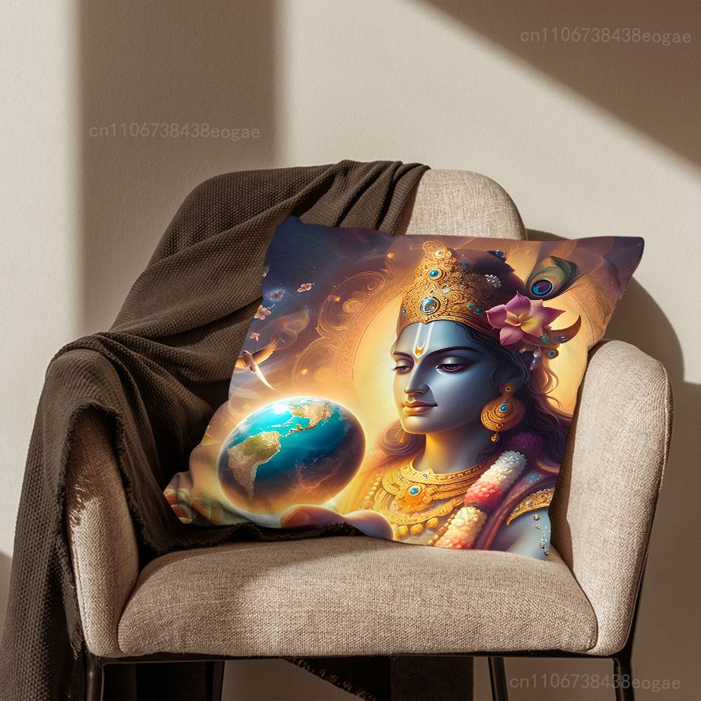 Indian God Lord Krishna  Throw Pillow Case For 45*45cm,55*55cm,30*30cm For Home Bedroom Decoration And Protector
