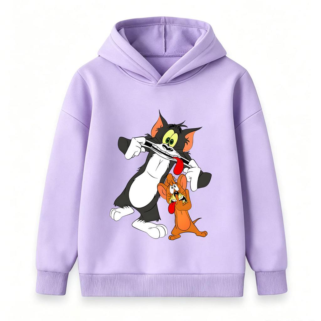 Kids Boys Girls Hoodie Sweatshirt, Funny Cartoon Cat Mouse Playing Flute Print Pullover Top, Casual Soft Long Sleeve Hooded Clothes for Boys Girls