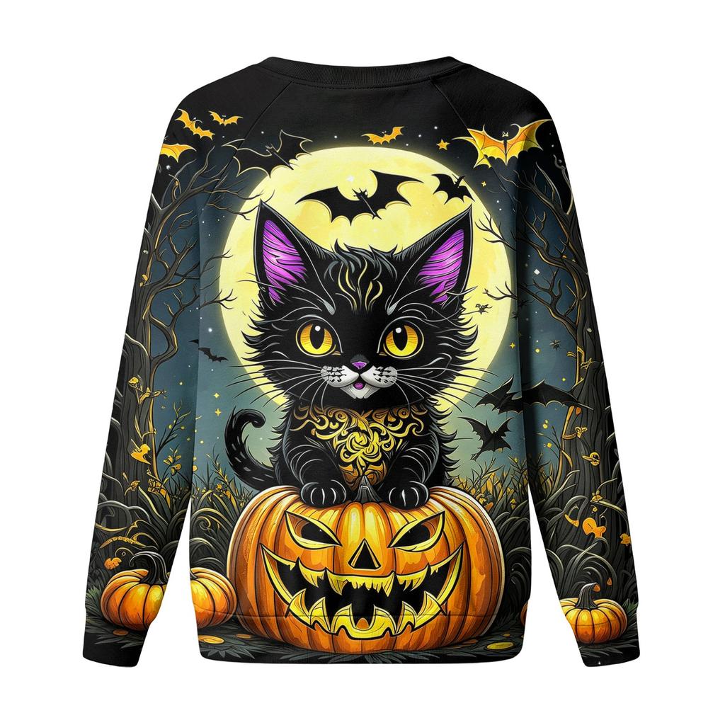 Women's Casual Neck Long Sleeve Raglan Halloween Print Sweatshirt