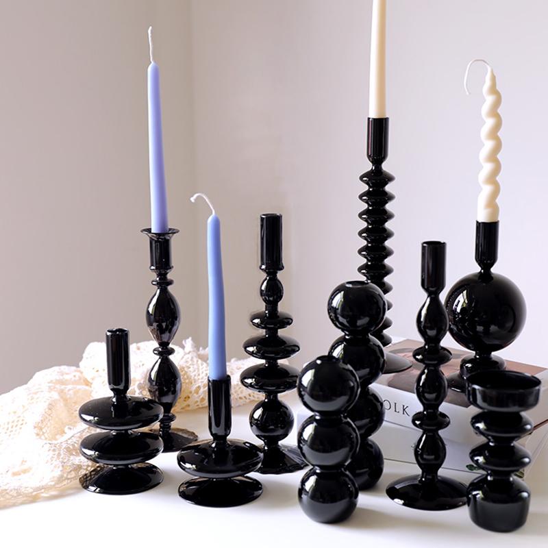 Black Glass Vases Candle Holders for Wedding Home Decoration Creative Modern Candlestick Holder Living Room Decor Home