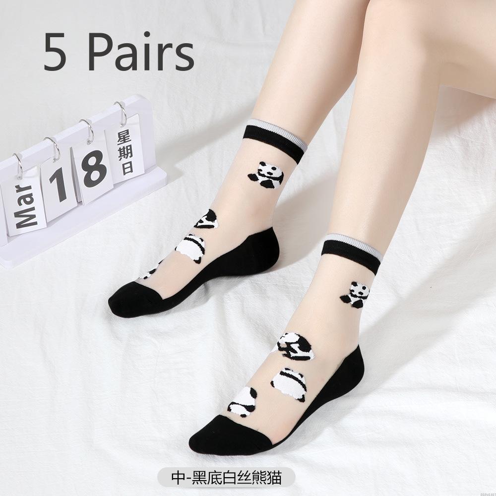 

5 пар женских весенне-летних модных носков-гольф из хрустального шелка с мультяшным рисунком 5 Pairs чёрный/белый