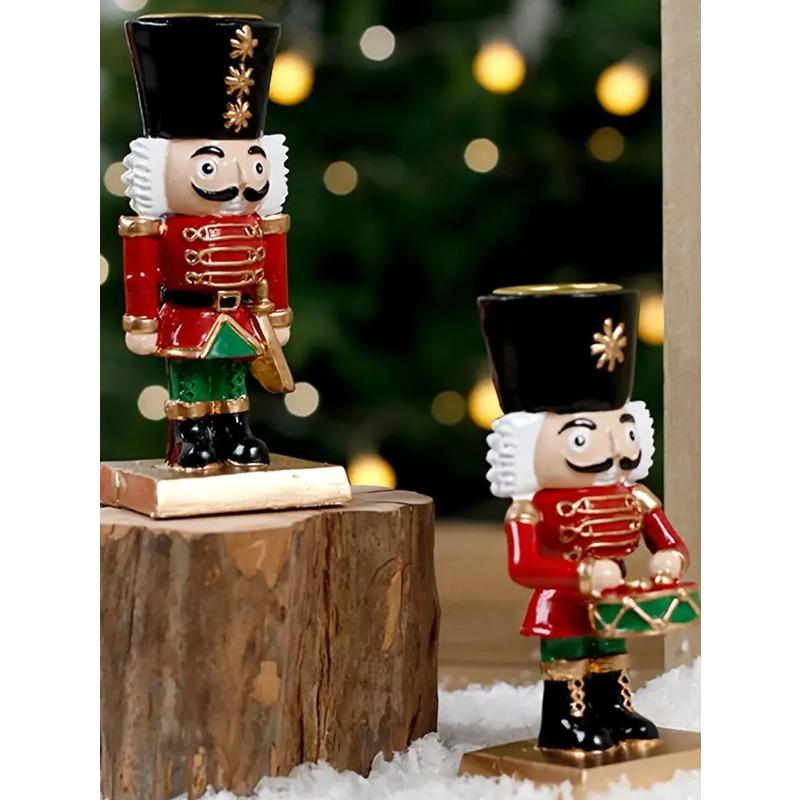 Nutcracker Candle Holder Adorable Figurine Tabletop Christmas Decor Festive Home Decoration Holiday Shelf Table Centerpiece