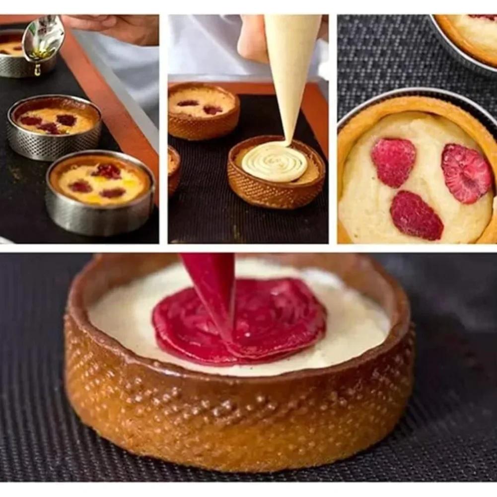 10PCS Round Stainless Steel Tart Ring Heat-Resistant Perforated Molds DIY Mousse Fruit Pie Tartlet Doughnut Mold Kitchen Tools