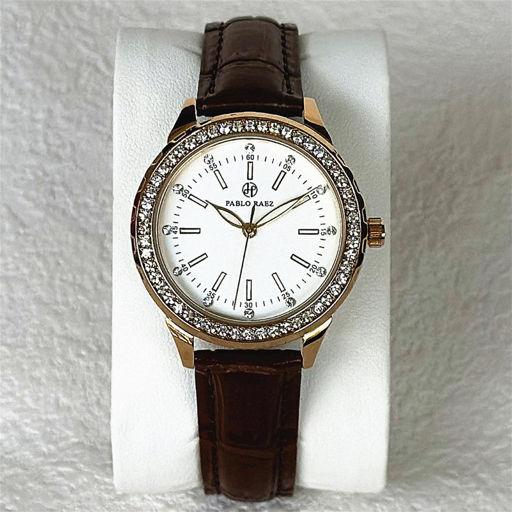 Pablo Raez Women's Luxury Gold Rhinestone Waterproof Wristwatch