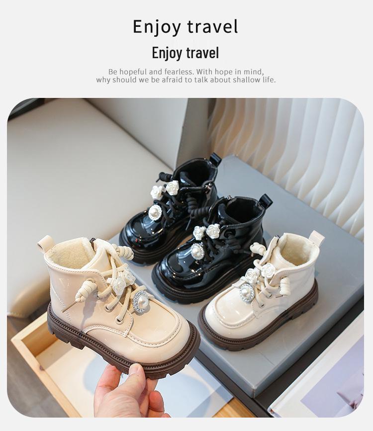 Dziewczęce aksamitne botki do kostki z cyrkoniami - Zapinane na zamek z boku, Jesień/Zima