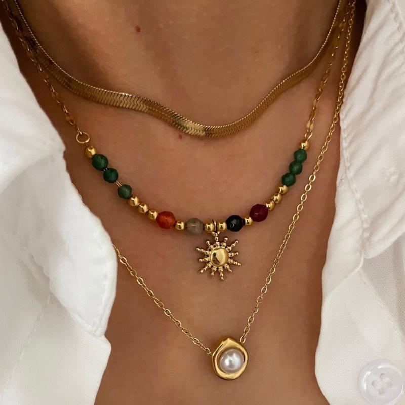 Stylish Beaded Pearls Necklace Daily Wear Necklace Elegant Women Accessory Evening Party Jewelry Stainless Steel Texture