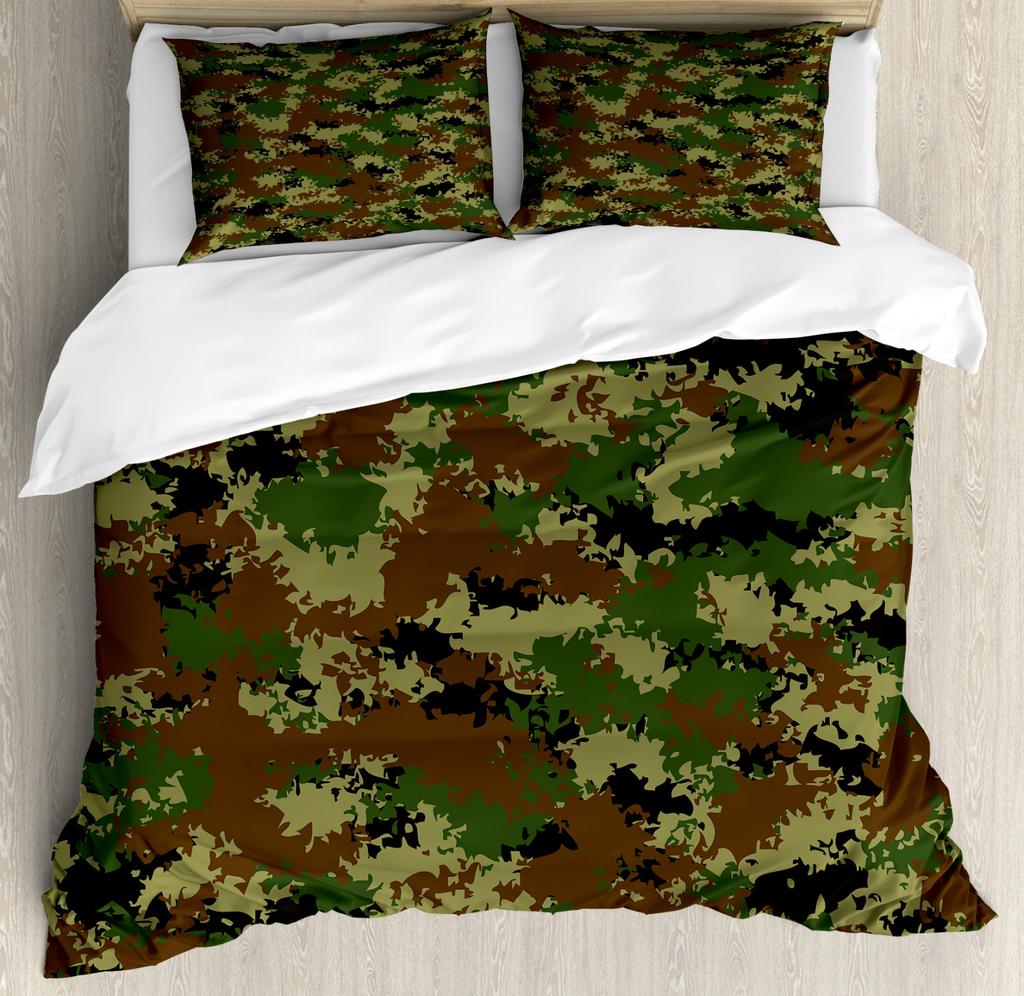 Camouflage Duvet Cover Set, Camouflage Concept Concealment Artifice Hide Force Uniform Pattern Fashion, 3 Piece Bedding Set