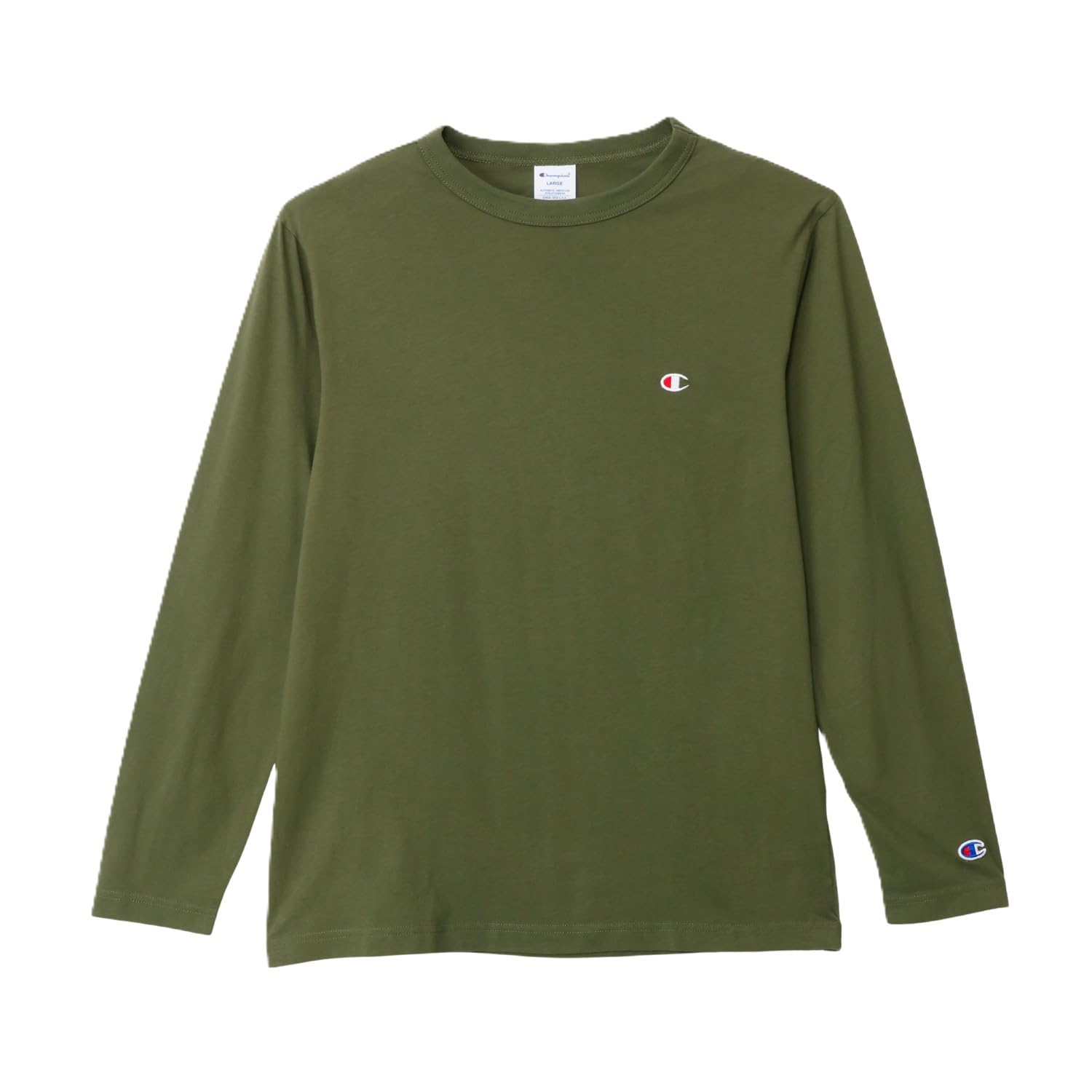 

Champion Basic Long Sleeve Crew with Embroidered Dark Men s T-Shirt, Neck, 100% Cotton, Logo, Green, C3-P401Z
