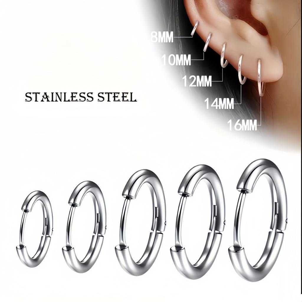 10 ADET Punk Minimalist Paslanmaz Çelik Yuvarlak Halka Siyah Kadın Piercing Halka Küpe Erkek İçin Takı Aksesuarları Dekorasyon Trendi