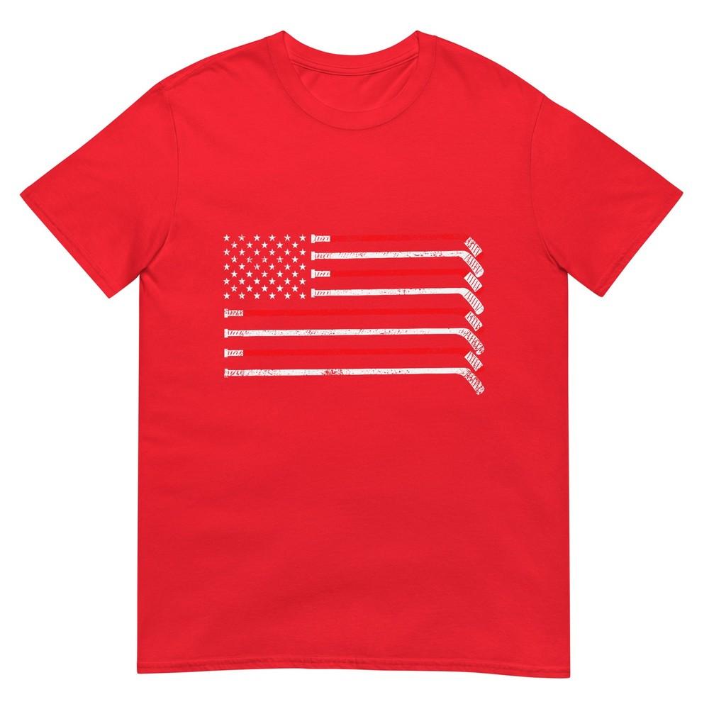 Hockey Stick Usa Flag Faded Hockey Player TShirt S