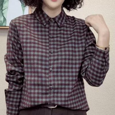 Women's Retro Plaid Long Sleeve Lapel Shirt - 2026 Spring/Autumn Casual Top