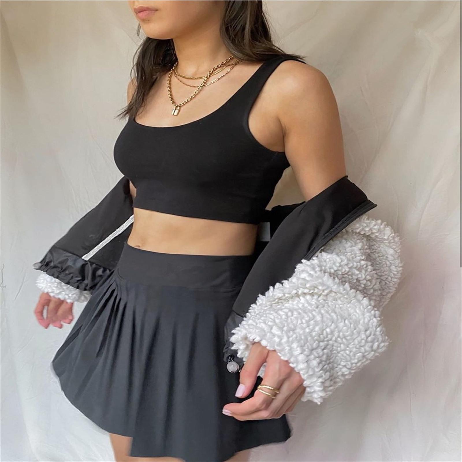 

Women s Fashion Color Pleated Skirt High Waist Thin Zipper Sexy Skirt M чёрный