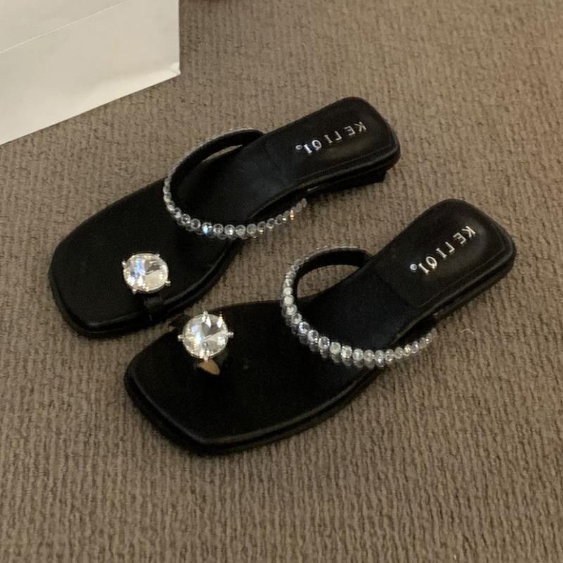 

Crystal Women Clip Toe Slippers Casual New Shoes Summer Sandals Trend 2025 Square Toe Flip Flops Woman Slides Sandalias 40 чёрный
