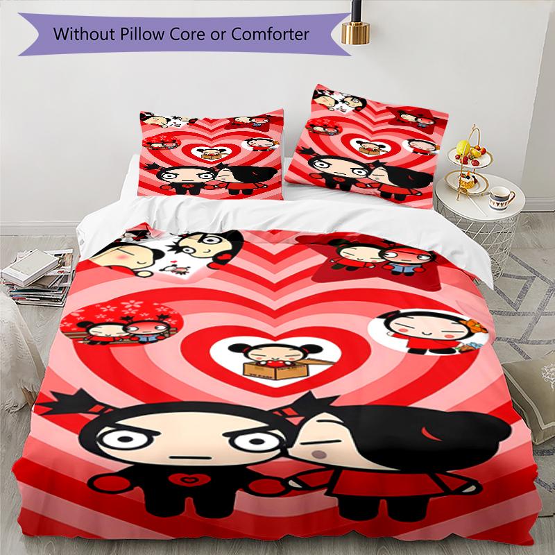 3pcs Pucca1 pattern bedding set duvet cover set includes duvet cover &pillowcases, perfect all season bedroom decoration & gift