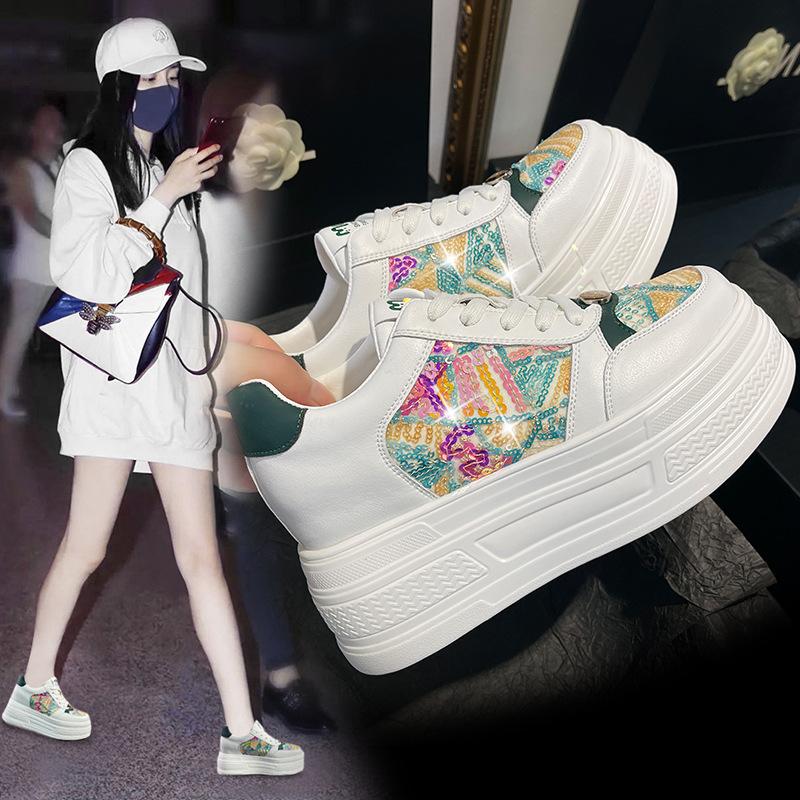 Board shoes women's 2026 spring new 9cm sponge sole breathable board shoes Korean version genuine leather mesh women's shoes