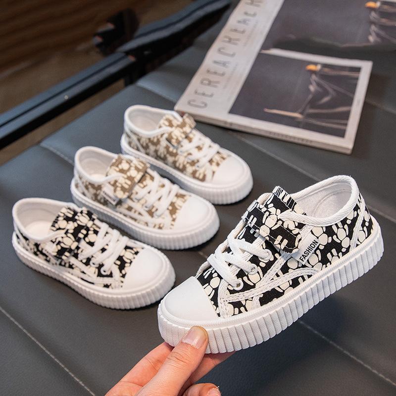 Children's Canvas Shoes Violent Bear Girls Fashion Board Shoes Boys Sports Shoes 2025 New Spring and Autumn Breathable Casual Shoes