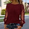 Camiseta de Mujer Cuello Redondo Malla Calada Manga Larga Abullonada Tops Suaves Elásticos Pedrería Brillante Ajuste Regular Camiseta Fiesta Ropa Casual