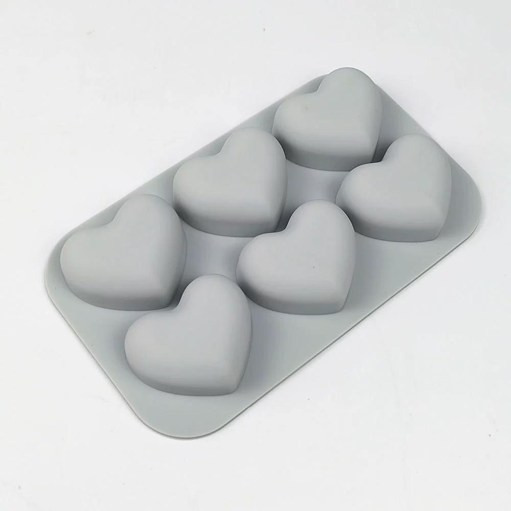 Valentine's Day 6-cavity Heart-shaped Silicone Baking Mold Love Chocolate Candy Cookies Ice Mold Gift Soap Candle Making Set