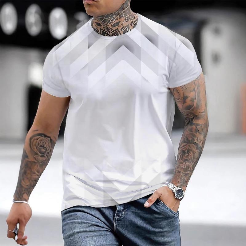 Letní tričko s krátkým rukávem a kulatým výstřihem s 3D digitálním potiskem Pánské