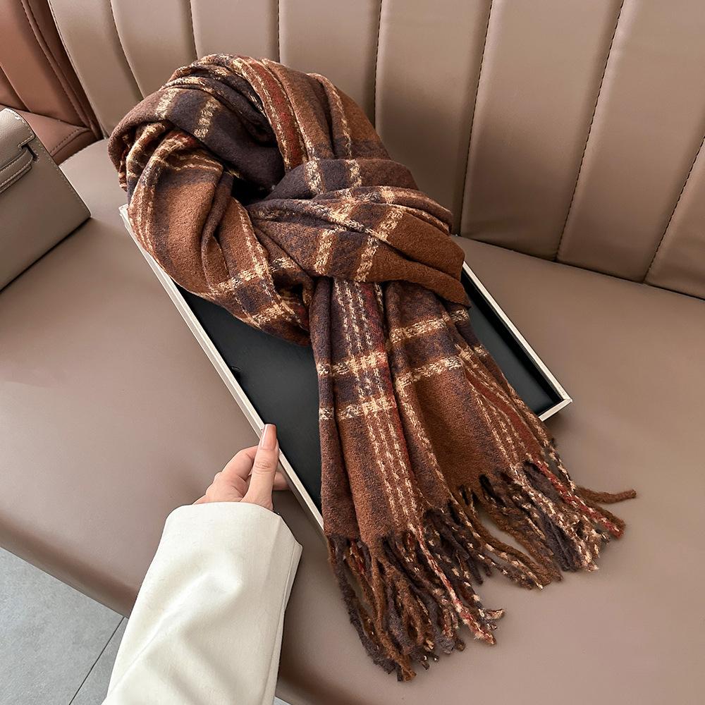 Winter New Plaid Scarf Dual-purpose Tassel Imitation Cashmere Shawl Korean Version Couple Men's and Women's Warm Scarf