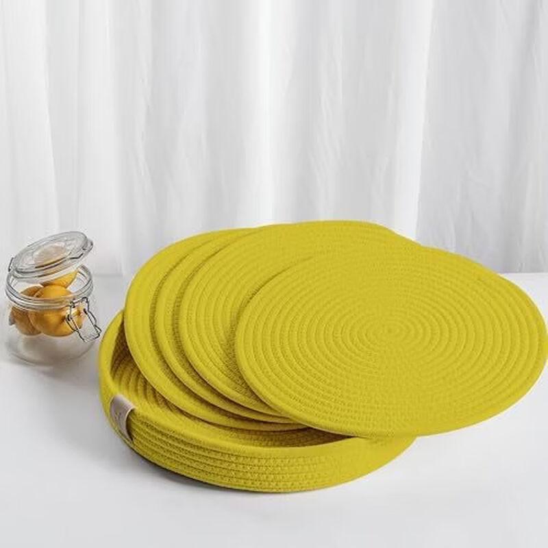 Abay Cotton Yarn Woven Round Placemat & Coaster Set