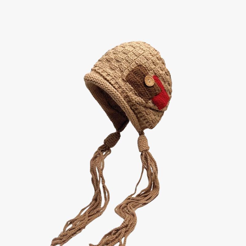 

Korean New Style Fashion Patch Tassel Red Wool Hat for Women In Autumn and Winter Warm Handmade Braid Knitted Hat Trend average size