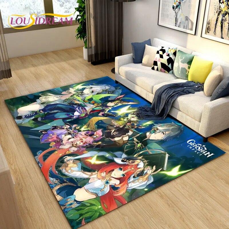 Genshin Impact Game Gamer Cartoon Area Rug,Carpet Rug for Living Room Bedroom Sofa Doormat Decoration, Kids Non-slip Floor Mat