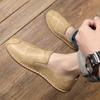 Fashion Summer Men's Handstitched Soft Leather Moccasins Slip-On Business Casual Shoes Flexible Rubber Sole Lightweight Comfort Footwear