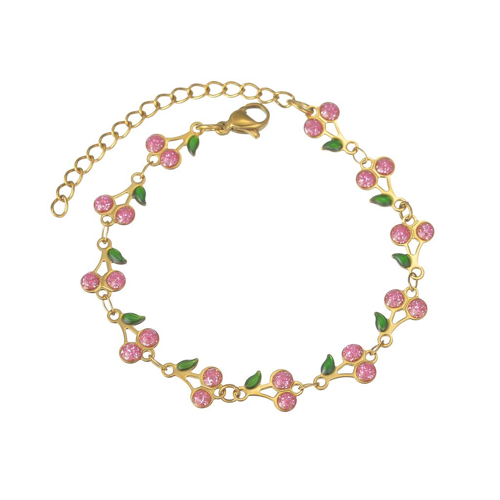 Atoztide Fashion Simple Cherry Bracelet for Women Stainless Steel Elegant Charm Cherry Pendant Gold Color Bracelet Jewelry Gifts