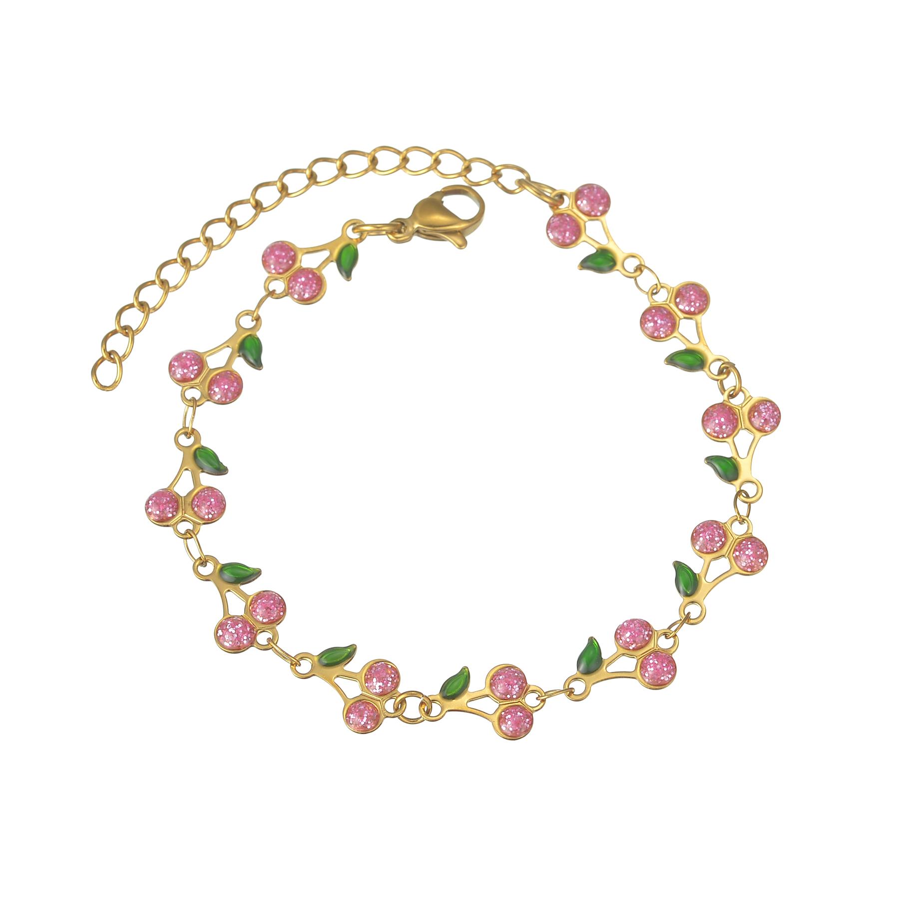 

Atoztide Fashion Simple Cherry Bracelet for Women Stainless Steel Elegant Charm Cherry Pendant Gold Color Bracelet Jewelry Gifts розовый