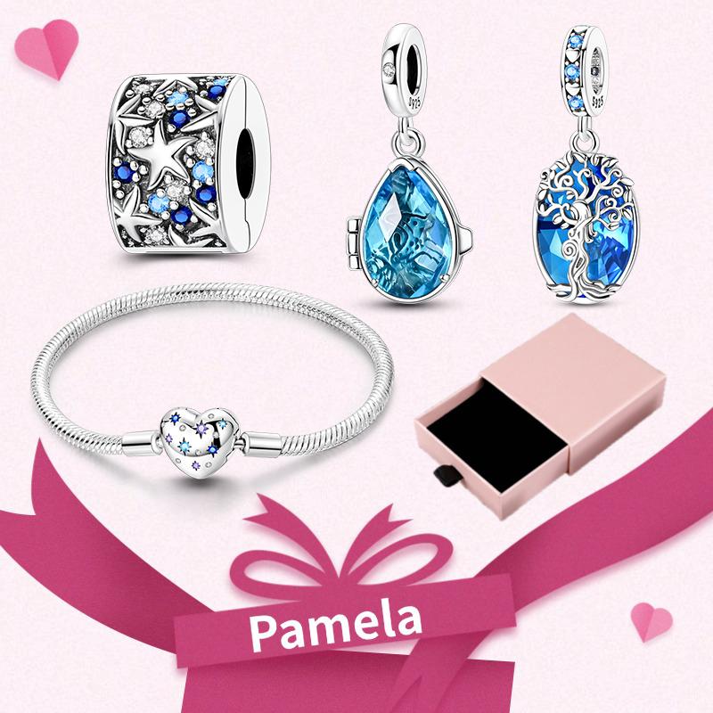 Pink Heart Charm Set 925 Original Silver Charms Bracelet With Gift Box For Women Wedding Anniversary Jewelry Gift 4pcs/lot