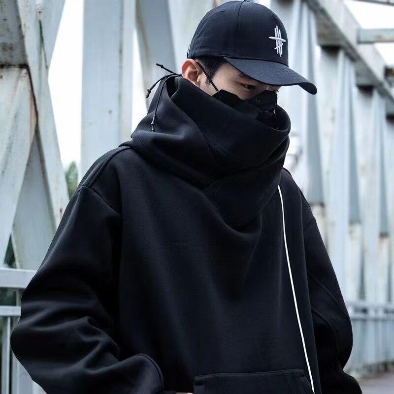 Unisex High-Neck Hooded Sweatshirt - Heavyweight, Casual, Loose-Fit Jacket for Spring, Autumn, Winter; Trendy Couples' Top for High Street Style