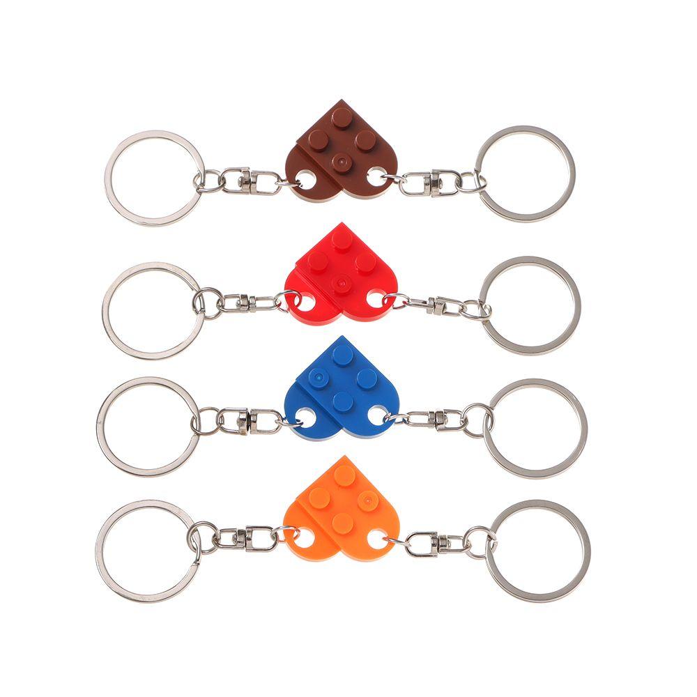 2Pcs Cute Love Heart Brick Keychain for Couples Friendship Women Men Girl Boy Lego Elements Key Ring Birthday Jewelry Gift