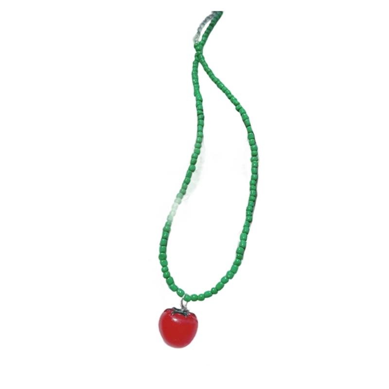 Vibrant Fruit Charm Necklace With Glass Beads Layering Style Casual Jewelry For Teens Everyday Wear