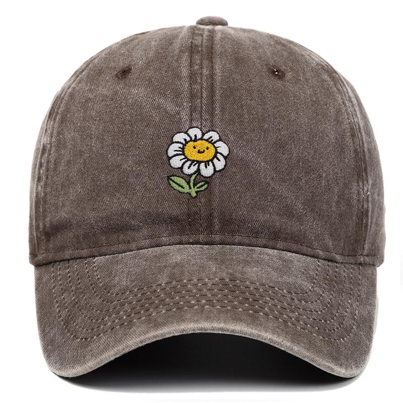 Korean Style Sunflower Embroidered Cotton Baseball Cap with Sun Protection