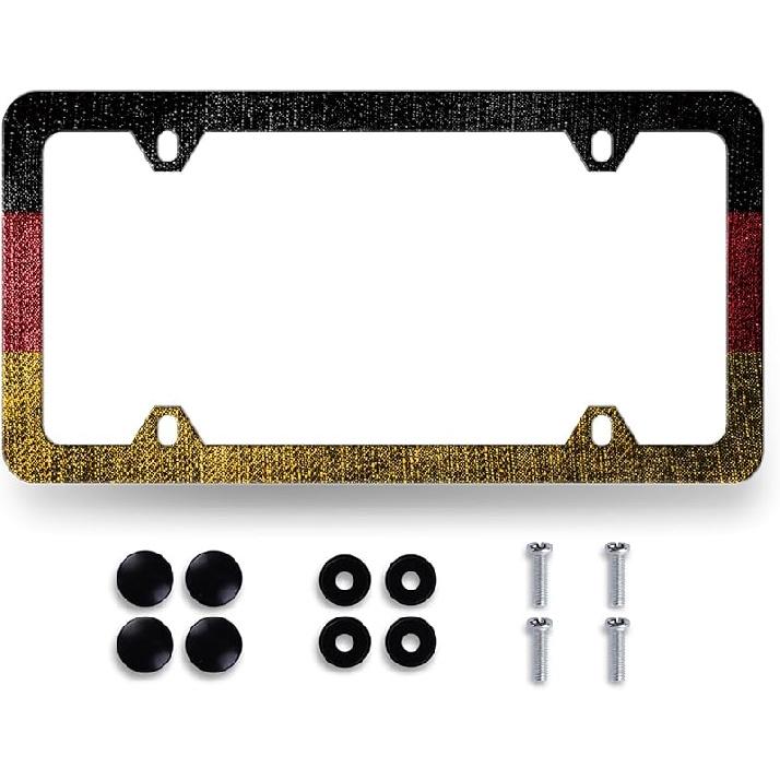 Hibiscus License Plate Frame Beautiful Tropical Flowers Floral License Plate Holder Colorful Stainless Steel Auto Parts Funny License Plate Vintage German Flag