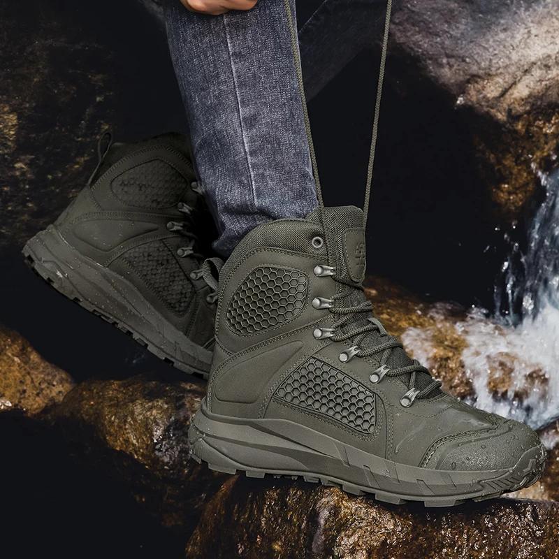 2026 Fashion Men's Desert Combat Boots Outdoor Leather Hiking Shoes Men Hunting Work Safty Boots Men's ankle boots