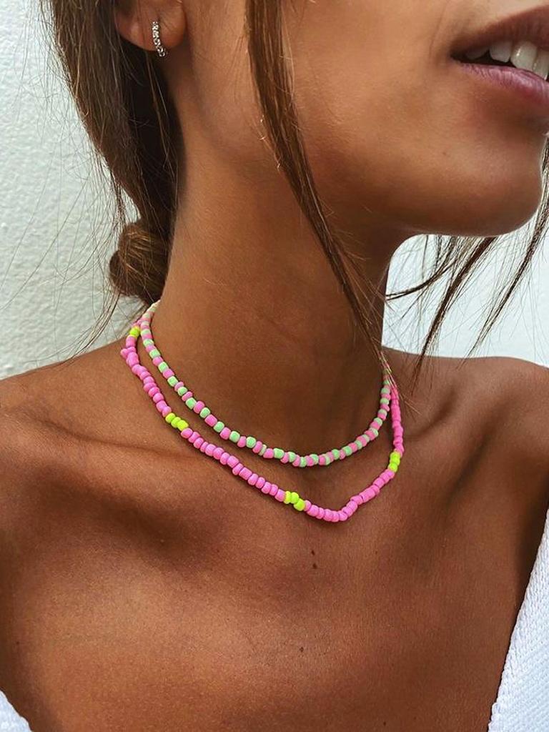 Creative New Rice Beads Handmade Chain Necklace Women Fashion Double Layer Colorful Collar Choker Necklaces