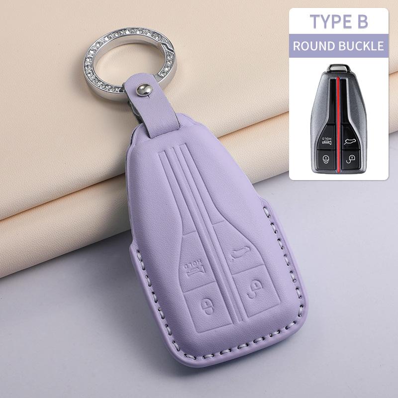 Fashion Car Key Case Cover For Faw Hongqi E-Hs9 High-End H5 H9 Car Keyring Luxury Leather Auto Accessories